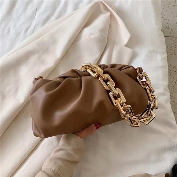 Women Shoulder Handbags Solid Color Travel Hand Bag, Gold Chain PU Leather - Picture 2 of 3